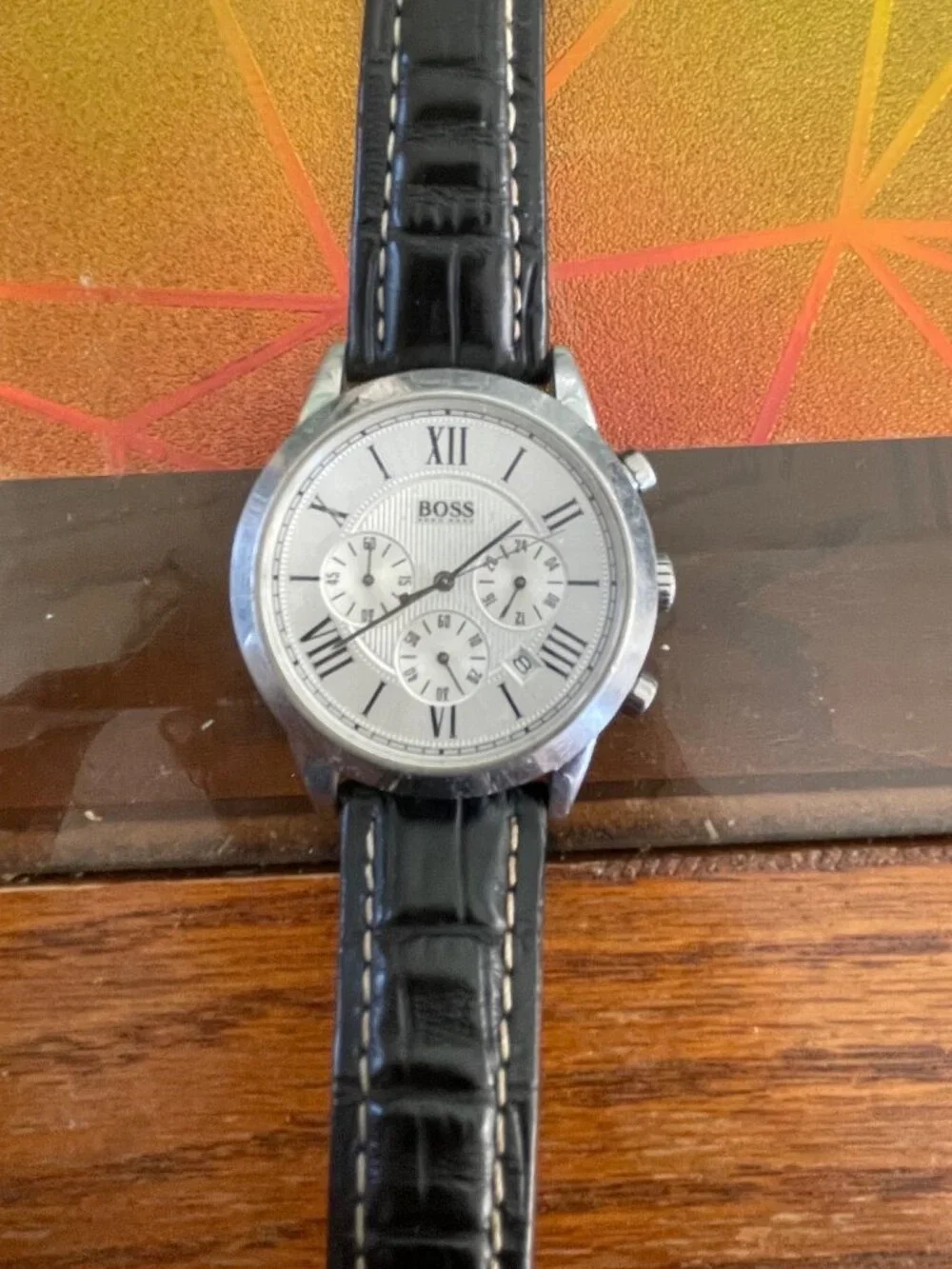 Hugo Boss Mens Stainless Steel Watch With Black Leather Strap 1512573